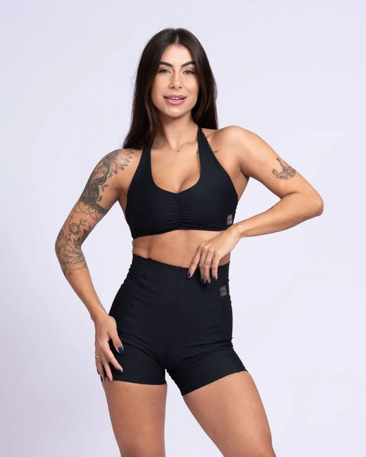 Short fitness Classic Preto com compressão e sem empina bumbum - Maré Maria moda fitness