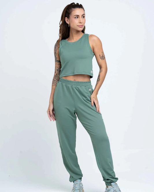 Calça Street Moletinho Jogger Verde Eucalipto - Maré Maria moda fitness