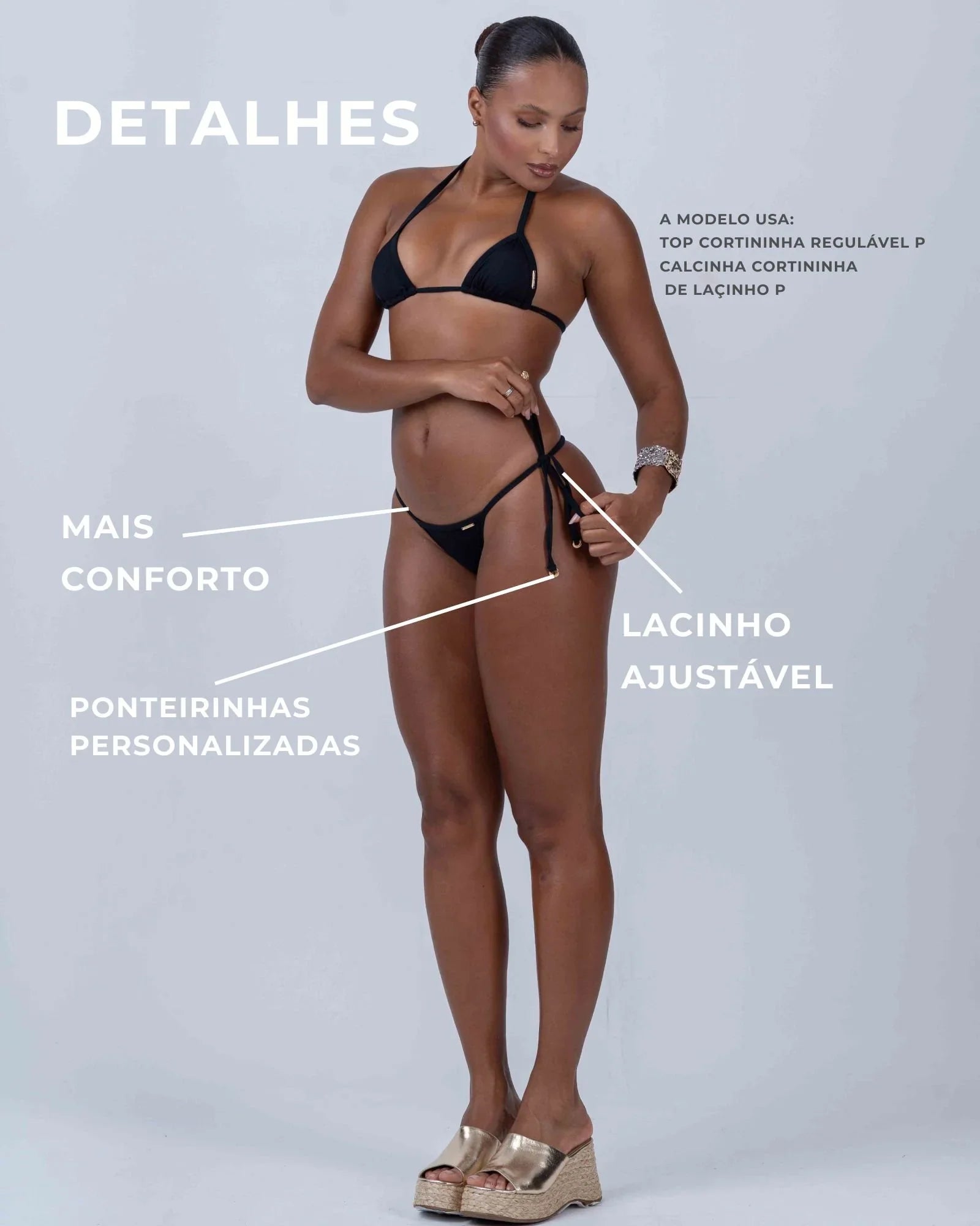 Calcinha Cortininha de Lacinho Preto - Maré Maria moda fitness