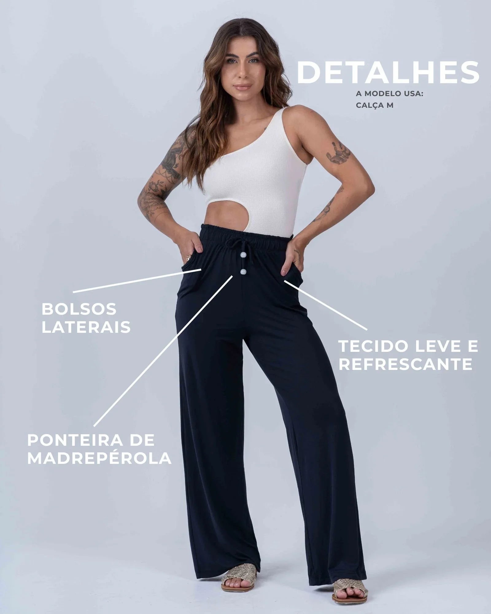 Calça pantalona beach preta - Maré Maria moda fitness