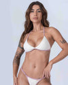Top Cortininha Fixo Off White com Viés Rosa Glam - Maré Maria moda fitness