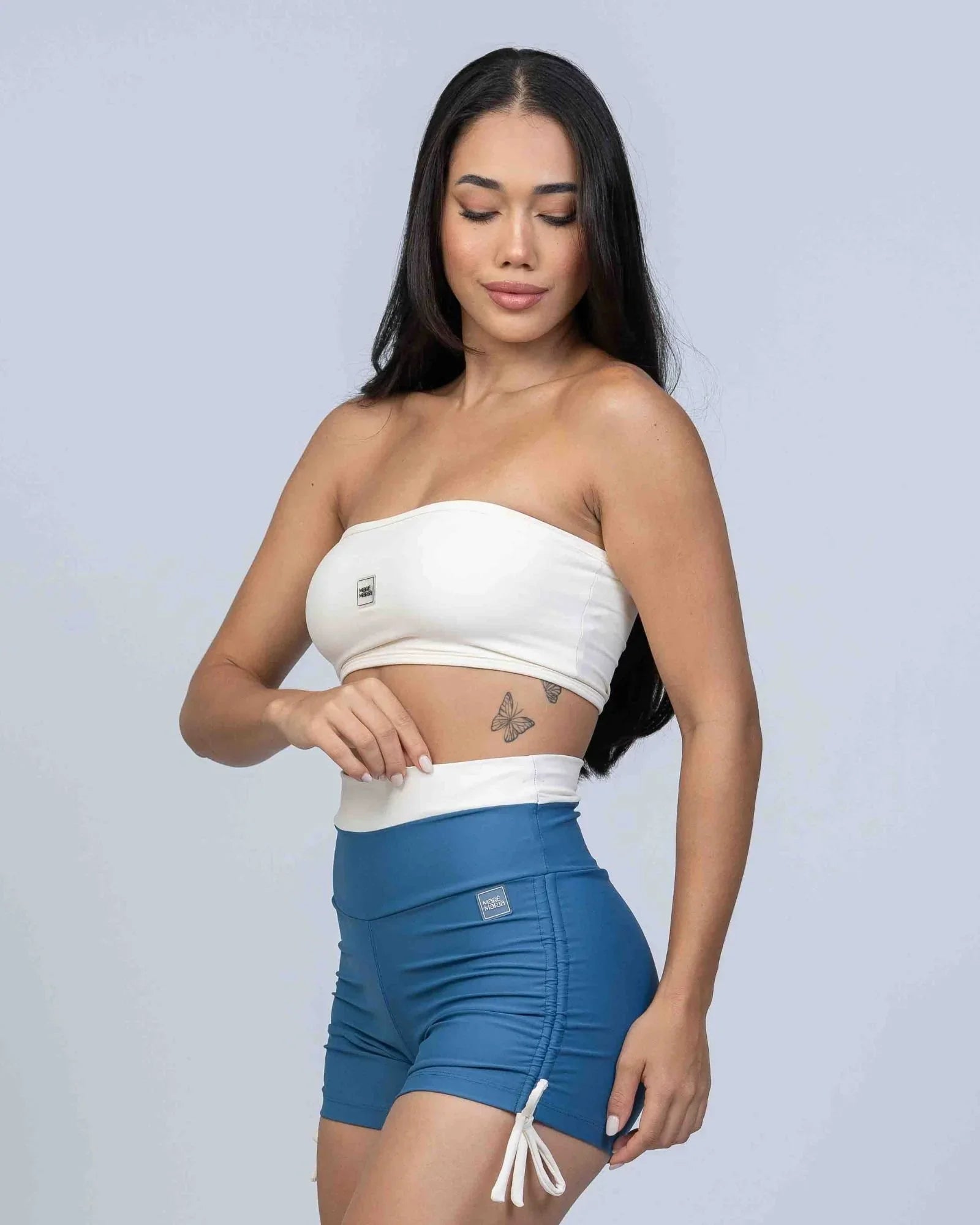 Short Smile Duo Azul Sereia com Off White S/empina - Maré Maria moda fitness