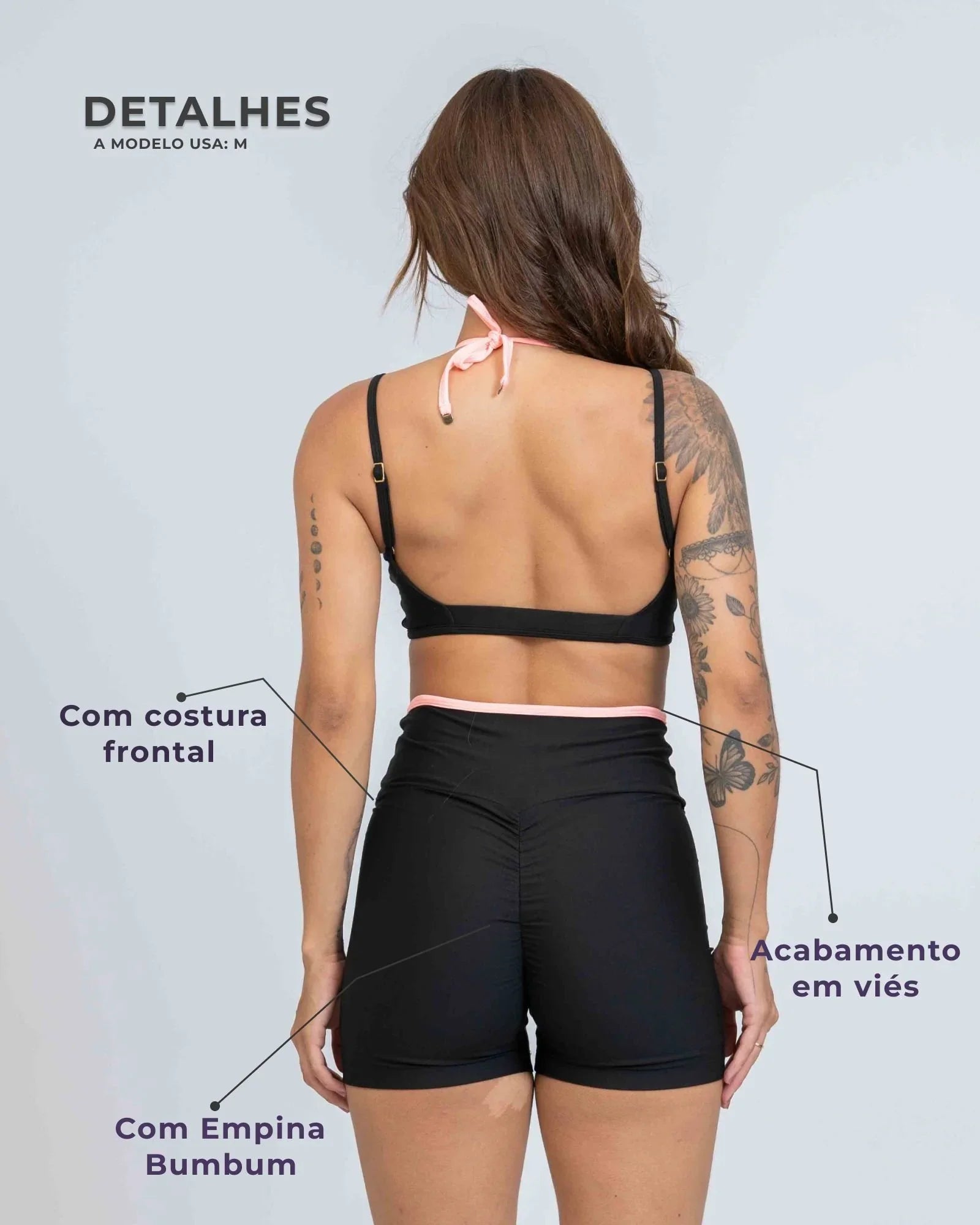 Short Fitness Line Super Black com Coral - Maré Maria moda fitness