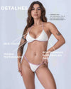 Top Cortininha Fixo Off White com Viés Rosa Glam - Maré Maria moda fitness