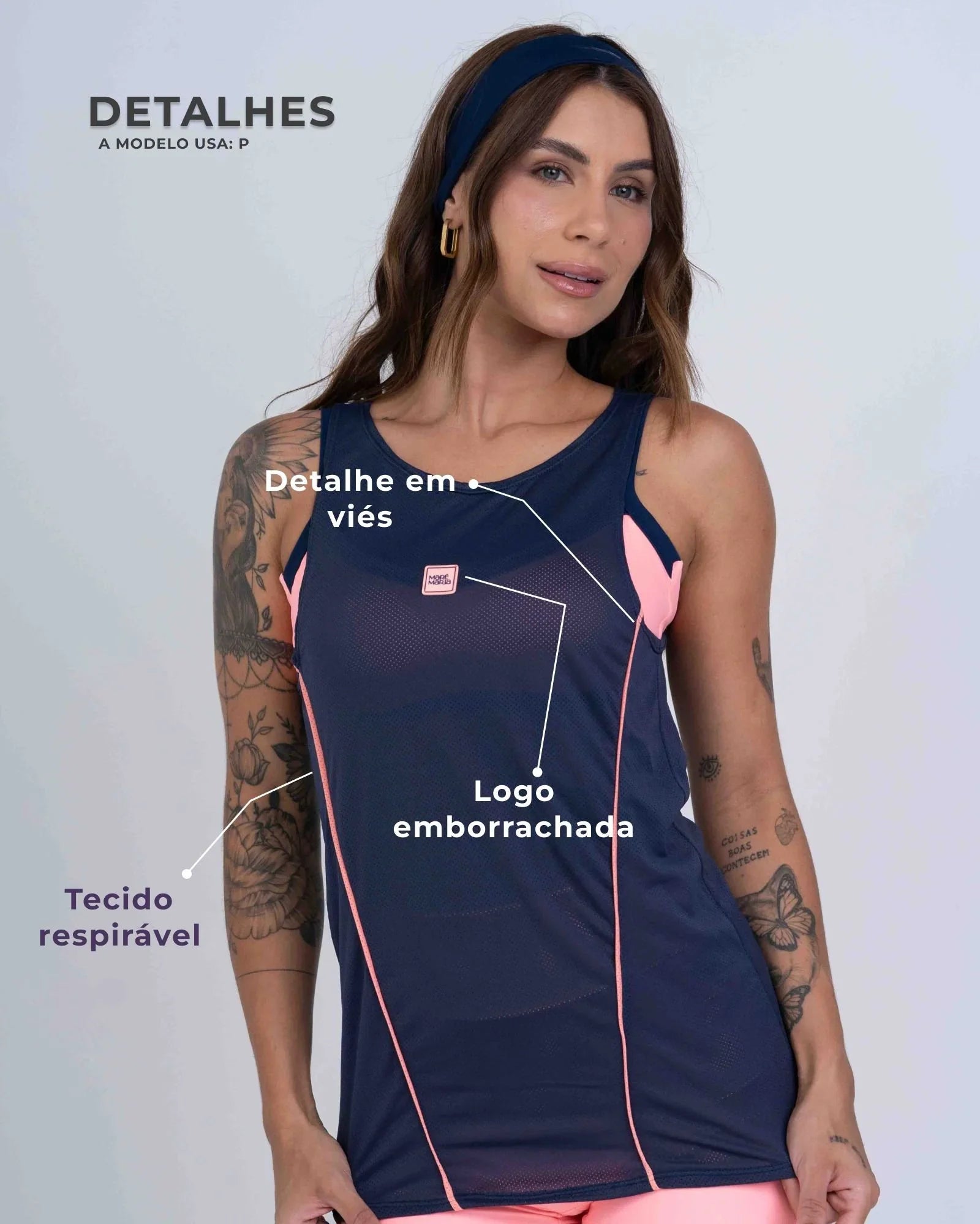 Regata Fitness Ella Azul Marinho com Coral - Maré Maria moda fitness