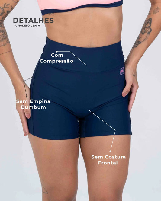 Short Confort sem costura frontal Azul Marinho compressão sem empina - Maré Maria moda fitness