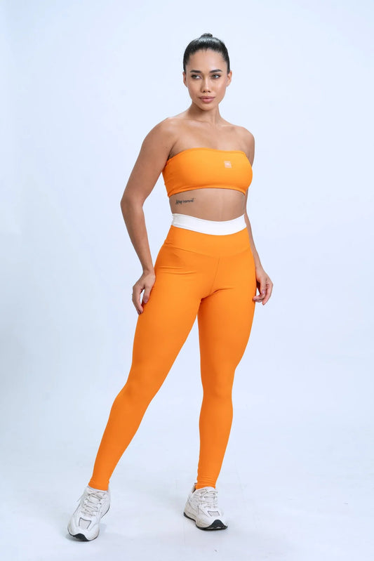 Calça legging fitness Duo Tangerina com Off White S/ Empina bumbum - Maré Maria moda fitness