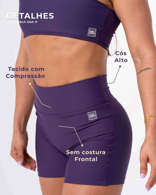 Short Fitness Confort sem costura frontal Violeta compressão S/ empina - Maré Maria moda fitness