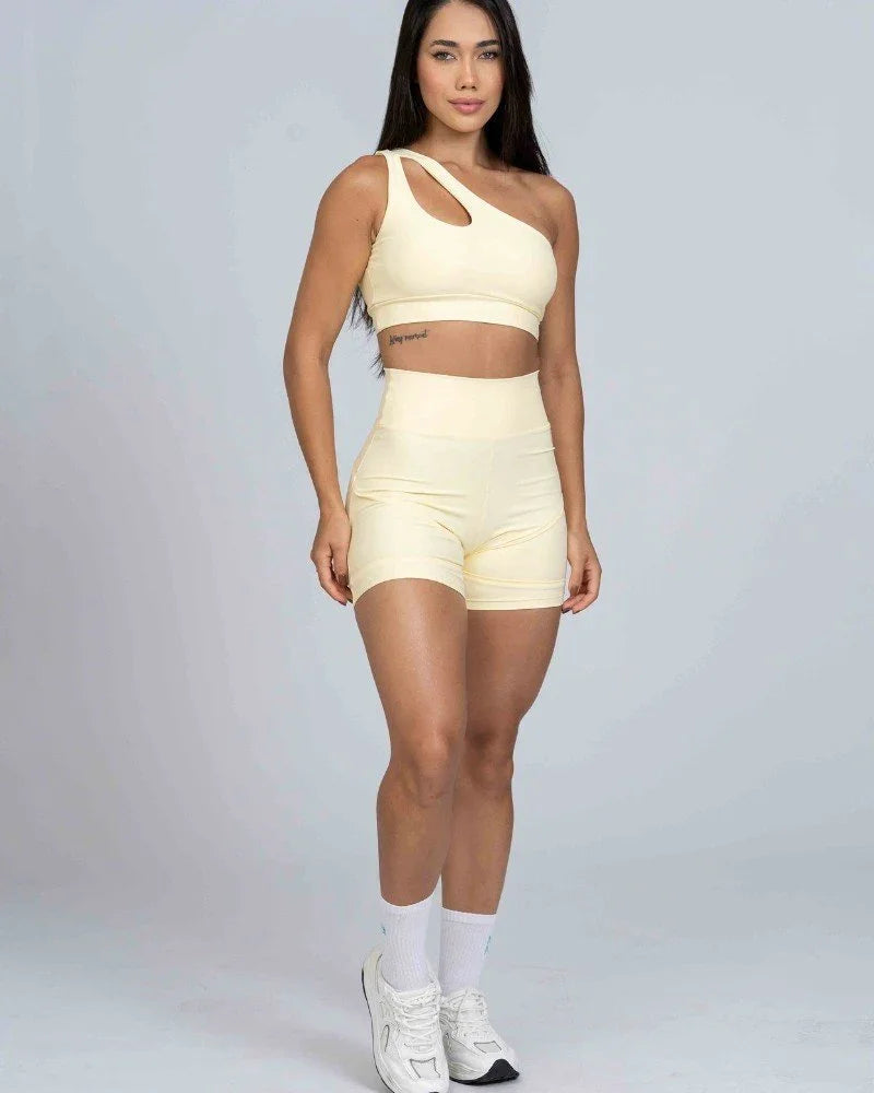 Top Fitness Avenue Amarelo Brisa assimétrico - Maré Maria moda fitness