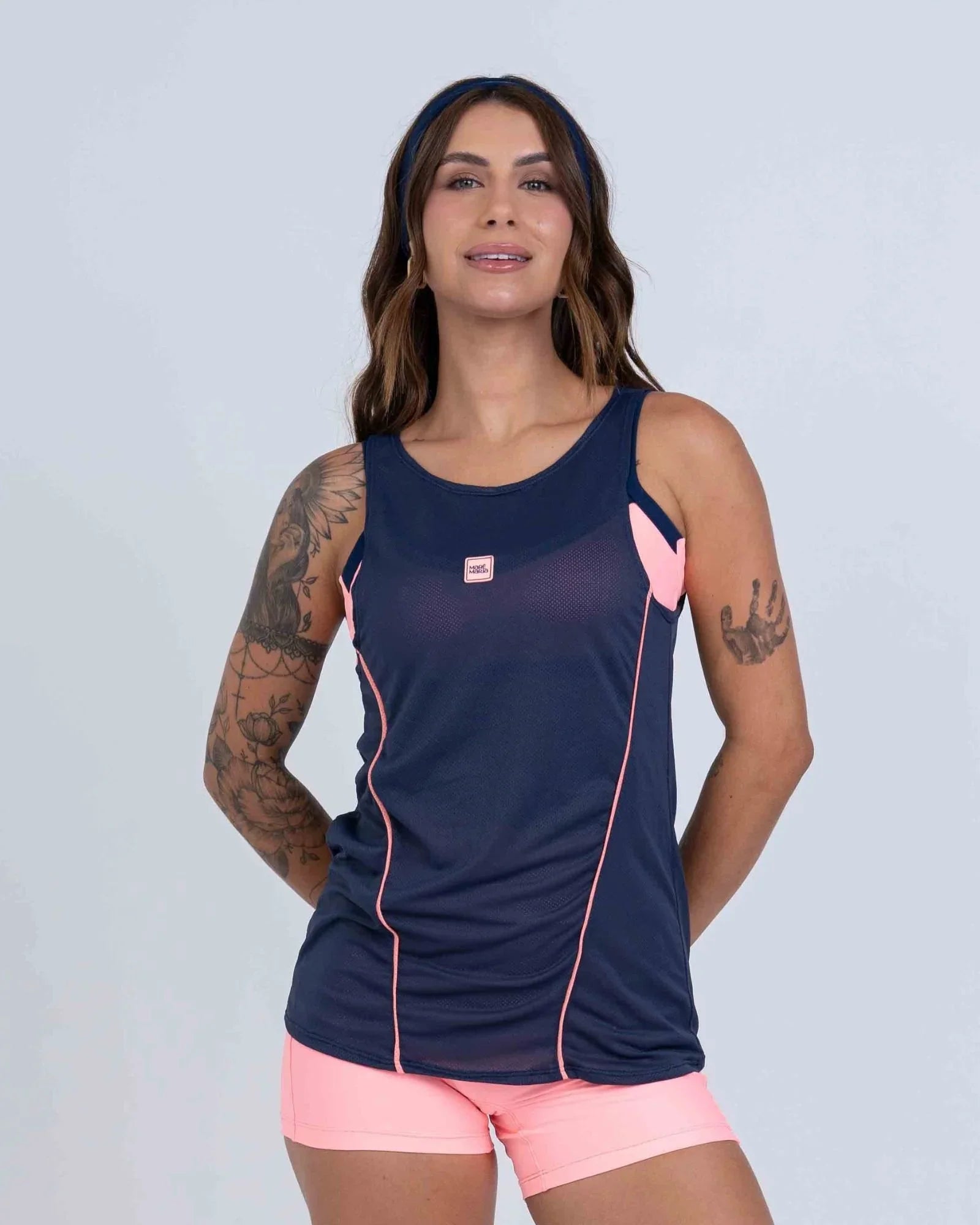 Regata Fitness Ella Azul Marinho com Coral - Maré Maria moda fitness