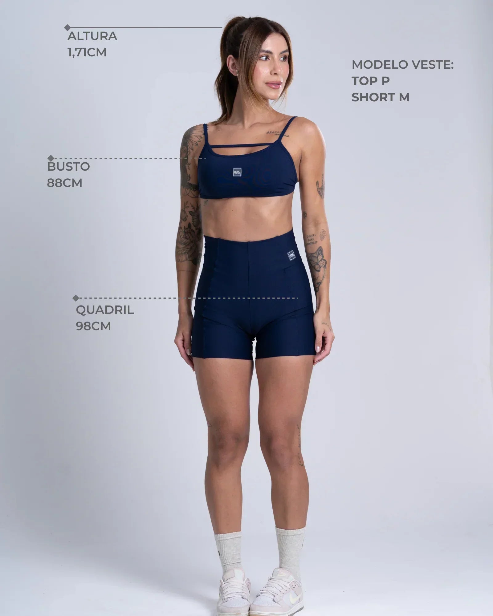 Short Fitness Classic Azul Dark compressão sem empina bumbum - Maré Maria moda fitness