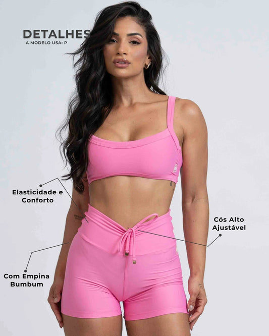 Short Fitness Slim Rosa Malibu com empina - Maré Maria moda fitness