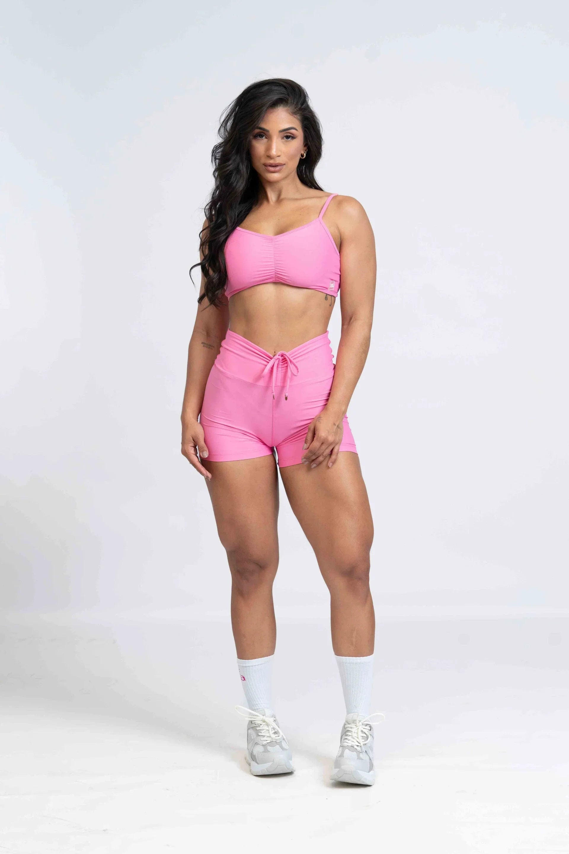 Short Fitness Slim Rosa Malibu com empina - Maré Maria moda fitness