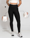 Calça Legging Fitness New Line Super Black Com Off White