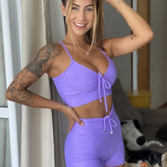 Short fitness Slim Lilás Empina Bumbum - Maré Maria moda fitness