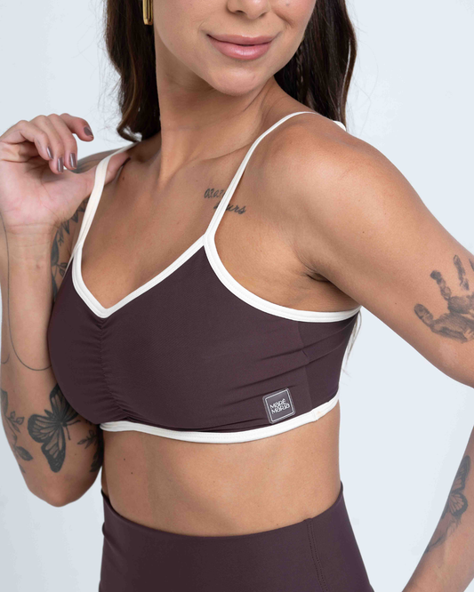 Top Fitness Fresh Duo Marrom Ébano com Off White (Leve defeito)