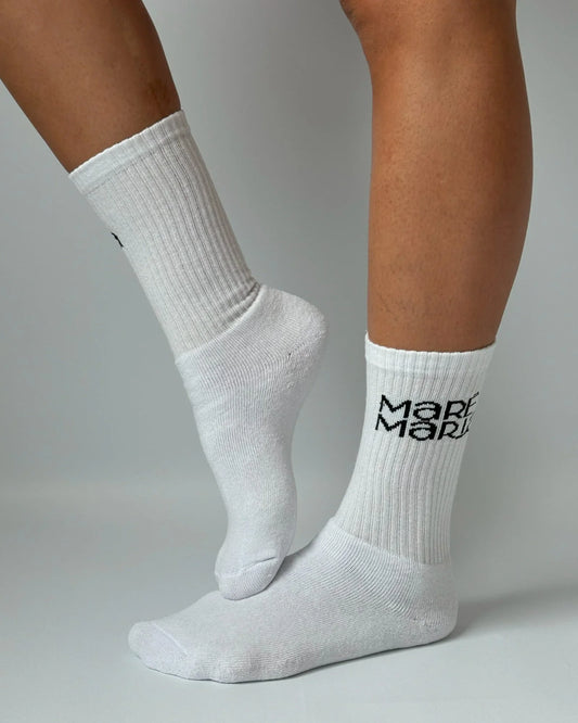 Par de Meia New Brading Branca com logo Preto cano alto - Maré Maria moda fitness