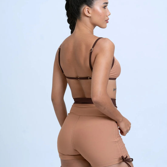 Short Smile Duo Mocha Mousse com Chocolate Dark - Maré Maria moda fitness