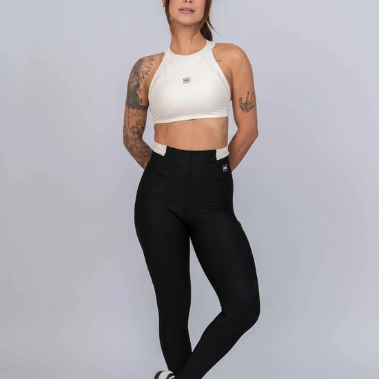 Calça Classic Duo Super Black com Off White Compressão com bolso - Maré Maria moda fitness