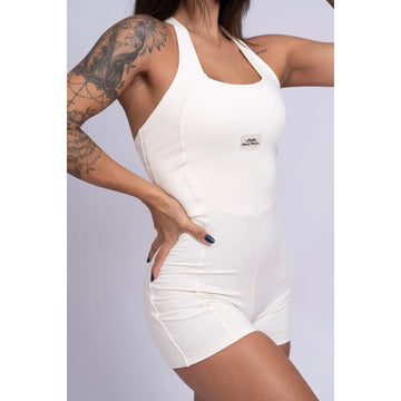 Macaquinho Fitness Native Off White Frente Unica com compressão - Maré Maria moda fitness