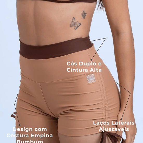 Short Smile Duo Mocha Mousse com Chocolate Dark - Maré Maria moda fitness
