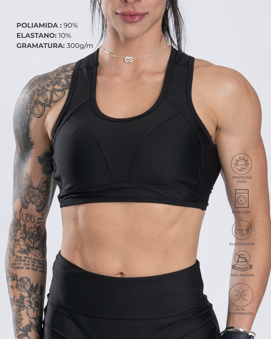 Top Fitness Nadador com Recortes Super Black