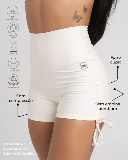 Short Fitness Smile Off White Cintura Alta • Zero Transparência • Compressão Ideal