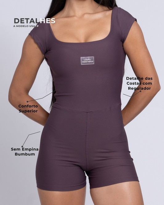 Macaquinho Fitness Wave Ameixa Terrosa com compressão