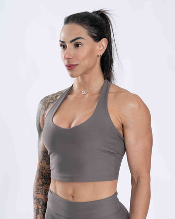 Top Fitness Frente Única Core Cinza