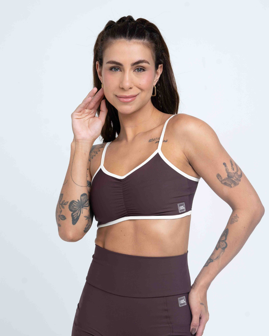 Top Fitness Fresh Duo Marrom Ébano com Off White (Leve defeito)