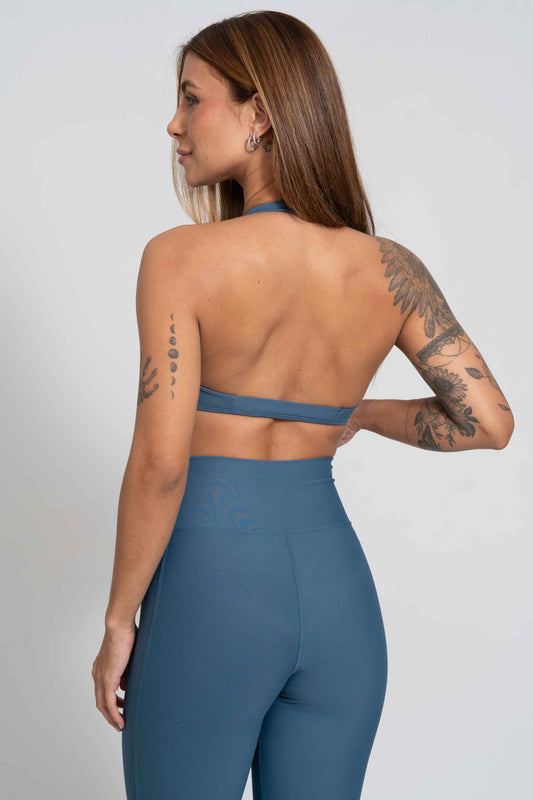 Top Fitness Compressão Frente Única Nala Azul Maré