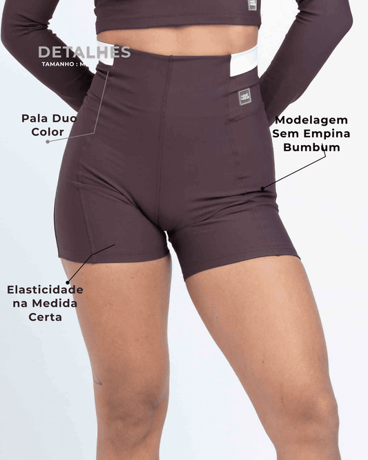 Short Classic Duo Marrom Ébano com Off White  compressão sem empina bumbum