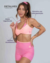 Top Fitness Fresh duo Sobreposição Coral com Rosa Malibu - Maré Maria moda fitness