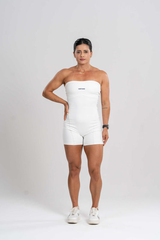 Macaquinho Fitness Allure Tomara que Caia Branco Neve
