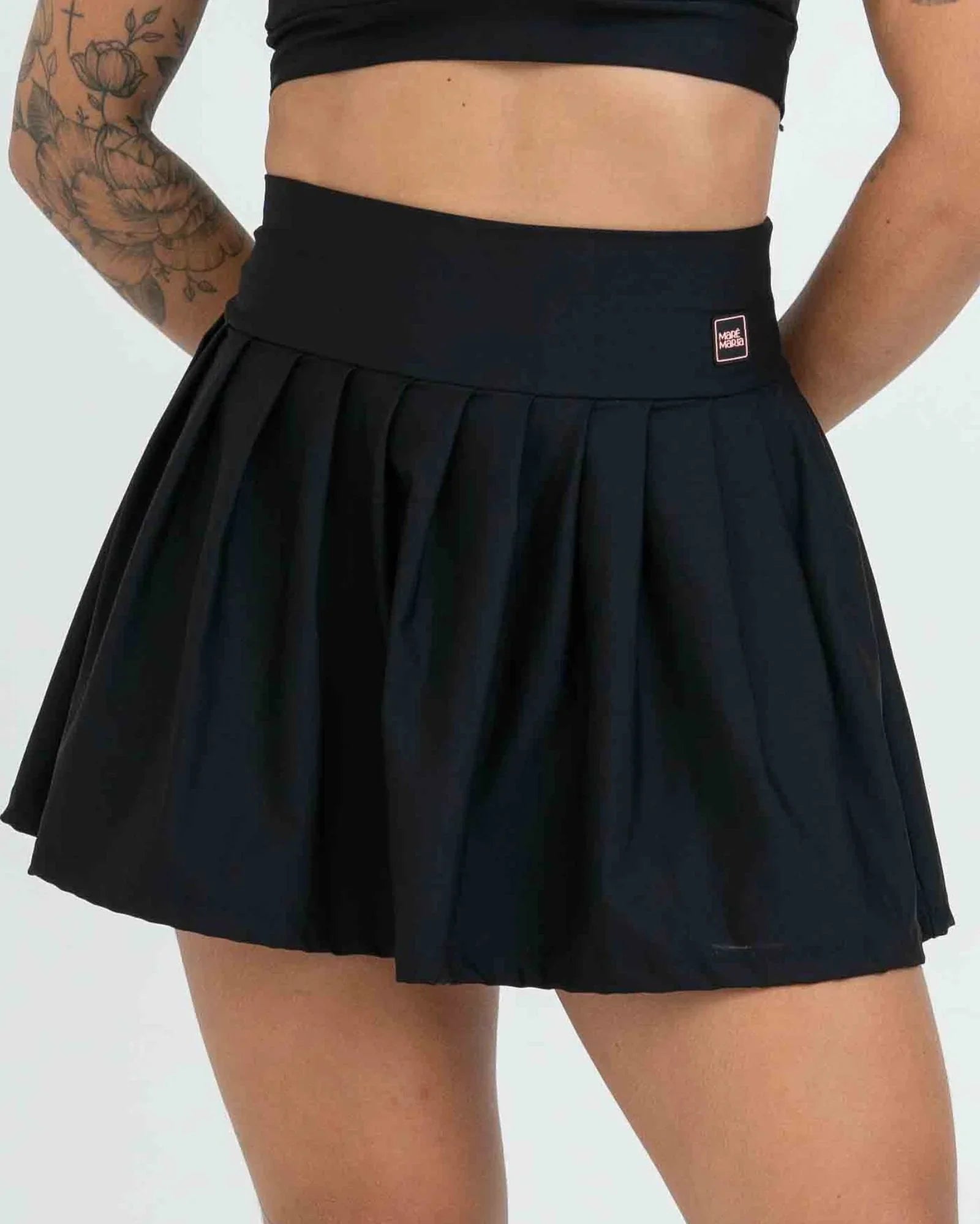 Short Saia Fitness Plissada Super Black - Maré Maria moda fitness