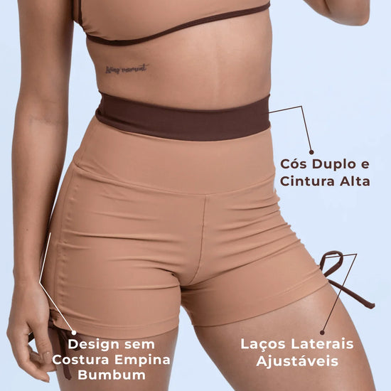 Short Smile Duo Mocha Mousse com Chocolate Dark - Maré Maria moda fitness