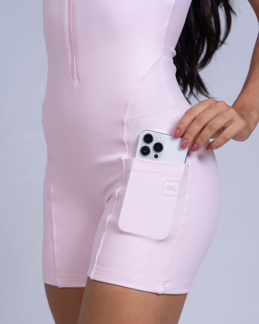 Macaquinho Fitness Zip Fuel Rosa Blush compressão