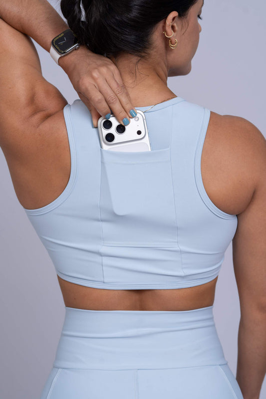 Top Fitness Corrida Com Bolso Azul Ice