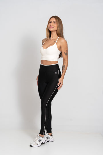 Calça Legging Fitness New Line Super Black Com Off White