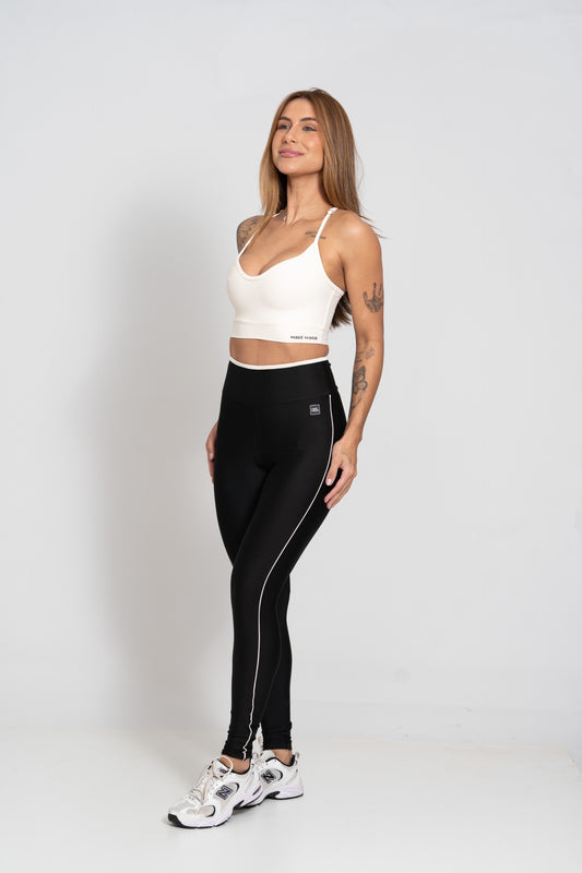 Calça Legging Fitness New Line Super Black Com Off White