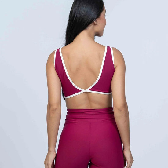 Top Basic Rouge com Viés Off White compressão - Maré Maria moda fitness