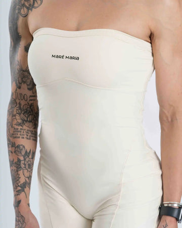 Macaquinho Fitness Allure Tomara Que Caia Creme