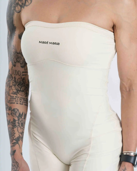 Macaquinho Fitness Allure Tomara Que Caia Creme