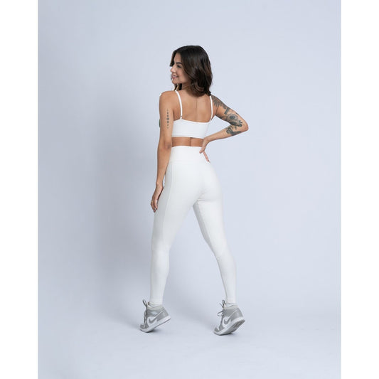 Calça Legging  fitness Classic Off White com compressão e sem empina bumbum