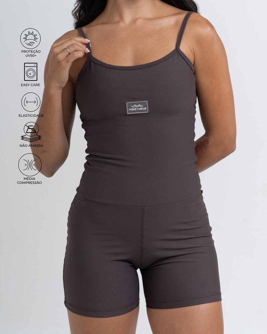 Macaquinho Fitness Compressão Mood Marrom Carbono