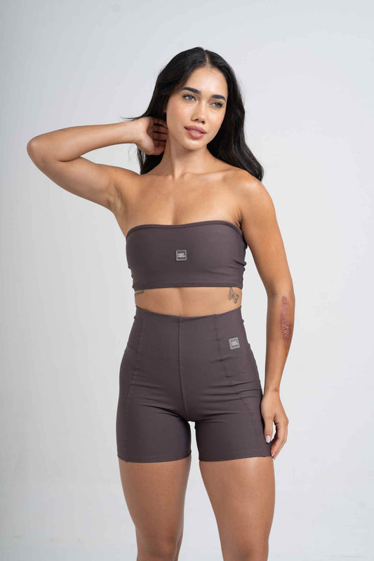Top Fitness Tomara Que Caia Allure Marrom Carbono