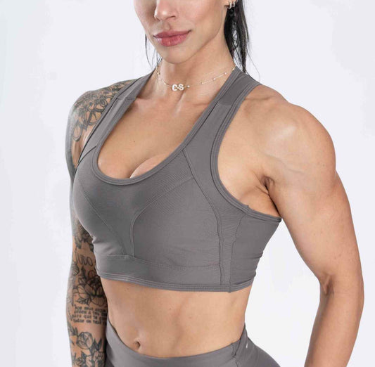 Top Fitness Nadador Recortes Cinza