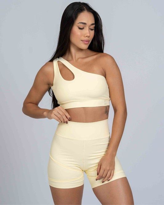Top Fitness Avenue Amarelo Brisa assimétrico