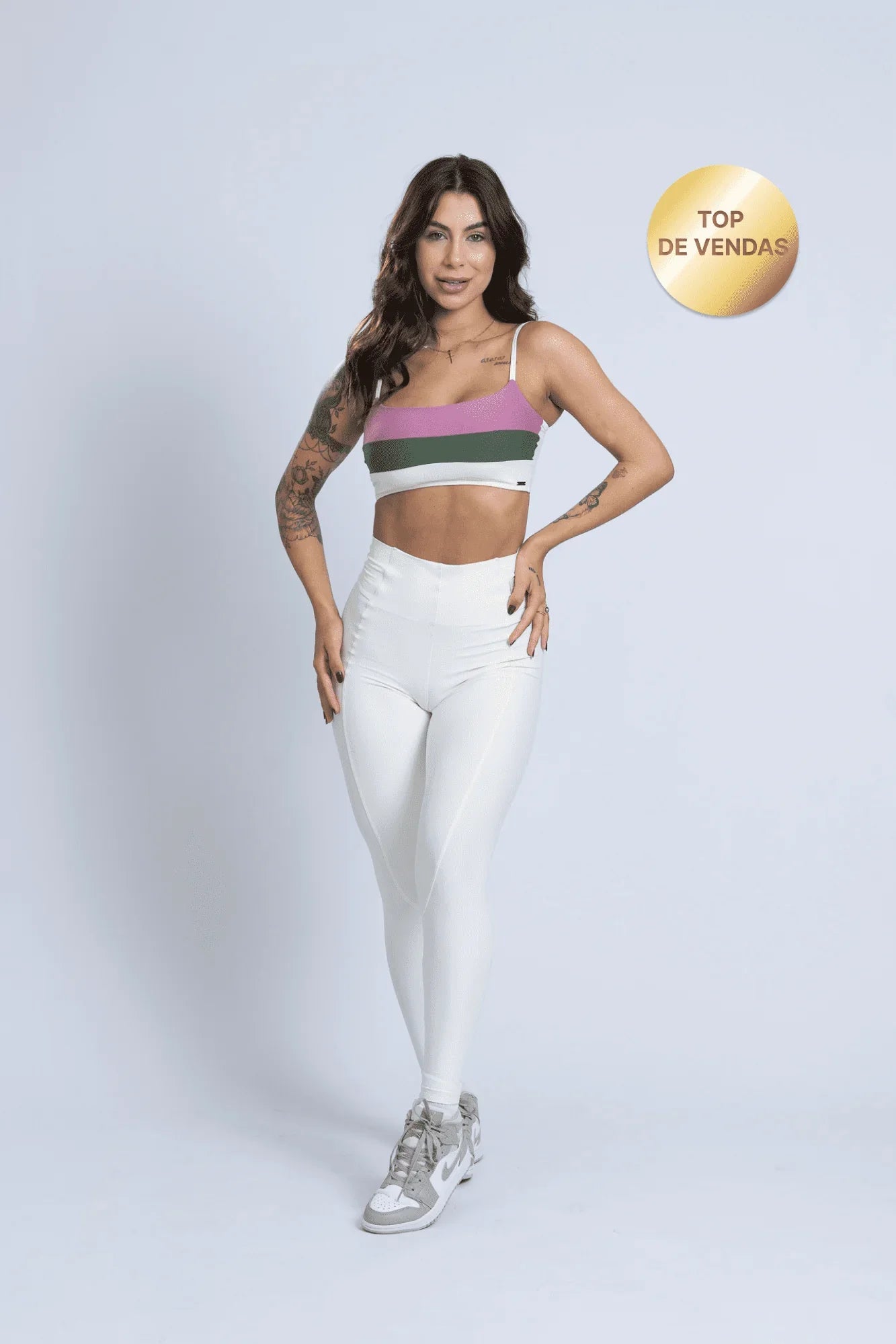 Calça Legging fitness Classic Off White com compressão e sem empina bumbum - Maré Maria moda fitness