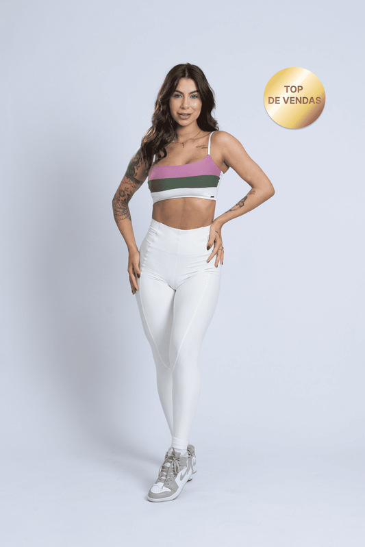 Calça Legging  fitness Classic Off White com compressão e sem empina bumbum